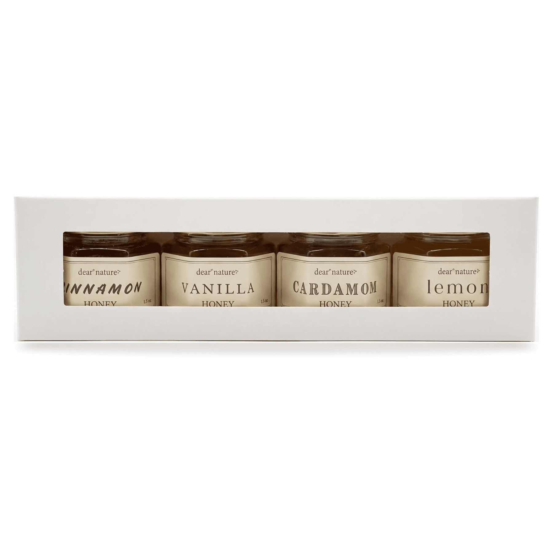 The Morning Collection gift box, front on, with the four jars behind the window